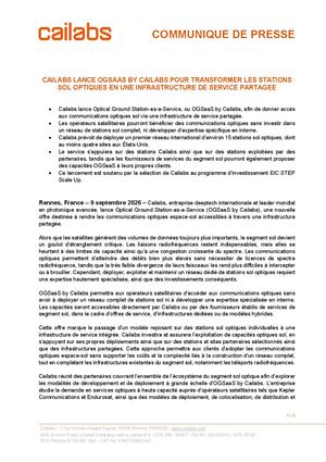 [COMMUNIQUE DE PRESSE] Cailabs Lance Ogsaa S By Cailabs Pour Transformer Les Stations Sol Optiques En Une Infrastructure De Service Partagée