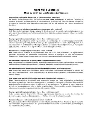 FOIRE AUX QUESTIONS - Refonte réglementaire