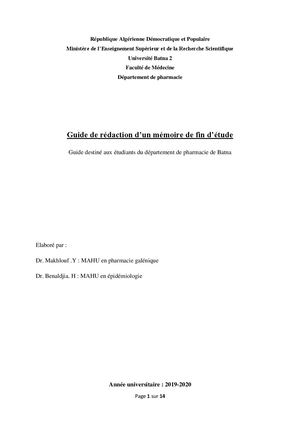 Batna Etudiants Memoire De Fin Detude 2019 2020
