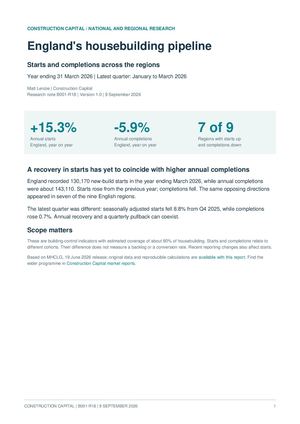 England's housebuilding pipeline: starts and completions across the regions