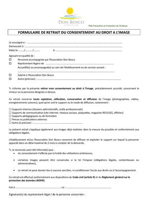 Droit à L'image Formulaire Retrait Du Consentement