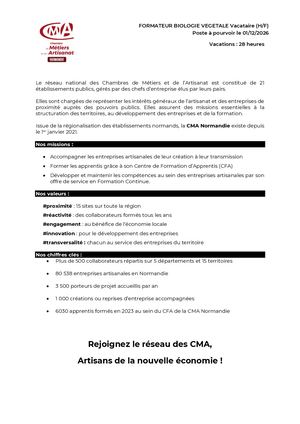 Offre Formateur En Biologie Végétale Evreux Alençon 2026