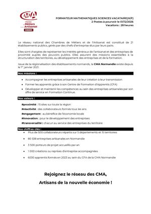 Offre Formateur En Biologie Mathématiques Sciences Evreux Alençon 2026