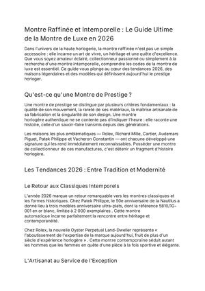 Montre Raffinée et Intemporelle : Le Guide Ultime de la Montre de Luxe en 2026