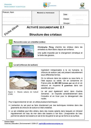 Ens Sci Activité 2 1 Structure Des Cristaux Corrigé