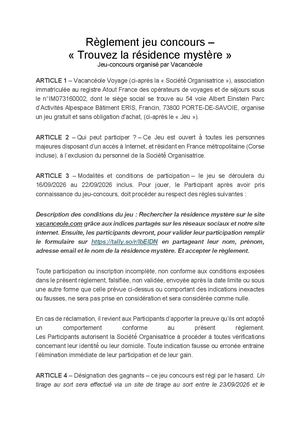 Règlement Jeu-Concours "Trouvez La Résidence Mystère"