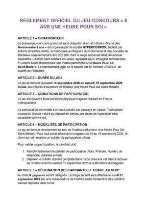 Règlement Officiel Du Jeu Concours « 8 Ans Une Heure Pour Soi »