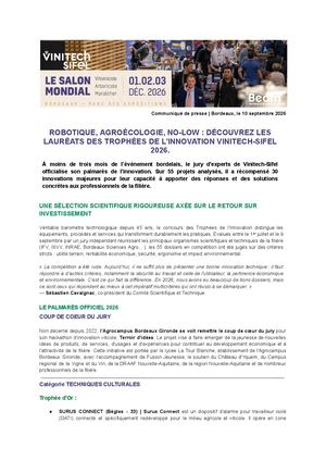 (Cp Palmarès) Trophées De L'innovation Vinitech Sifel 2026