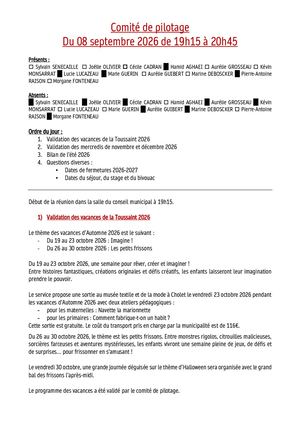 Compte Rendu Du Comité De Pilotage 8 Septembre