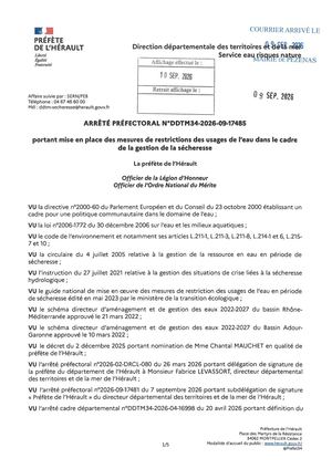 Arrêté préfectoral 09 09 2026