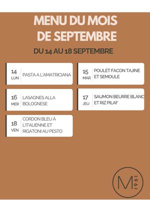 Plats du jour du mois de septembre