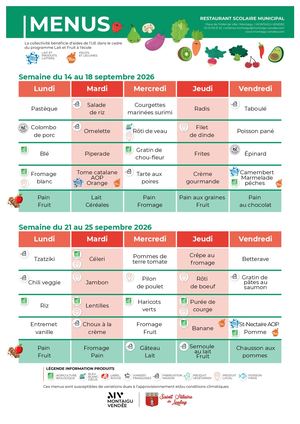 Menu Restaurant Scolaire Saint-Hilaire de Loulay