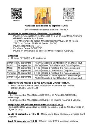 2026 09 13 Annonces Paroissiales