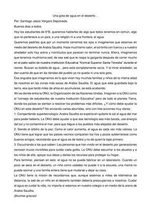 Una Gota De Agua En El Desierto Discurso Sobre Los Recursos Hidricos Docx