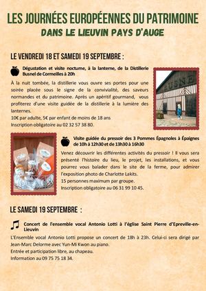 Programme des Journées Européennes du Patrimoine dans le Lieuvin Pays d’Auge