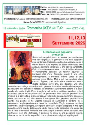Avvisi Parrocchiali dal 13  AL 20 Settembre 2026 - 24ª Domenica Tempo Ordinario 2026