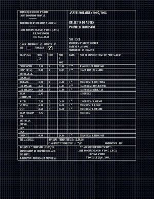 BULLETIN TERMINALE TRIMESTRE 1