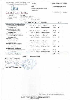 RELEVE INSTITUT UNIVERSITAIRE D'ABIDJAN (IUA)