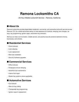 Ramona Locksmiths Ca 1