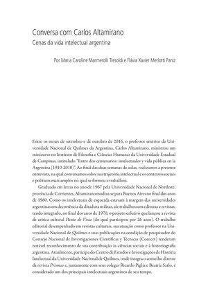 CONVERSA COM CARLOS ALTAMIRANO * Maria Caroline Marmerolli Tresoldi/Flavia Xavier MerlottiPaniz