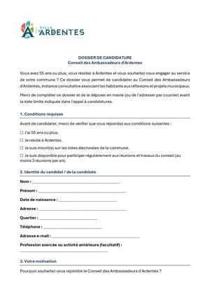 Dossier Candidature Conseil Ambassadeurs Ardentes