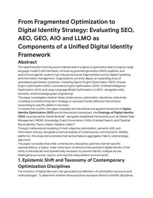 From Fragmented Optimization To Digital Identity Strategy Evaluating Seo Aeo Geo Aio And Llmo As Components Of A Unified Digital Identity Framework