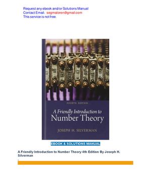 Solutions Manual A Friendly Introduction To Number Theory 4th Edition Joseph Silverman