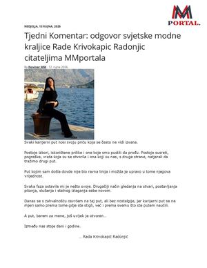 MM portal Tjedni Komentar: odgovor svjetske modne kraljice Rade Krivokapic Radonjic citateljima MMportala