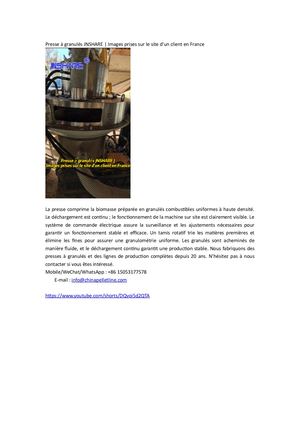 Presse à granulés JNSHARE | Images prises sur le site d'un client en France