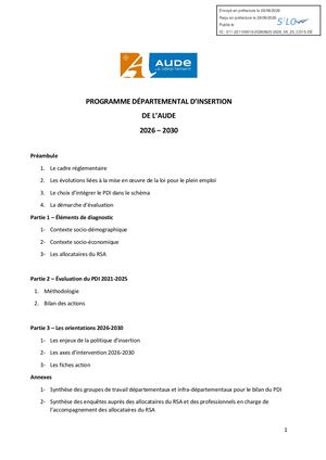 Plan Départemental D'insertion (Pdi) 2026 2030