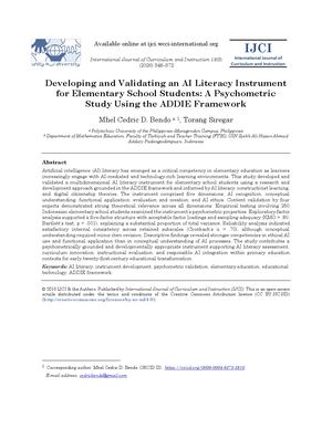 Developing and Validating an AI Literacy Instrument for Elementary School Students: A Psychometric Study Using the ADDIE Framework