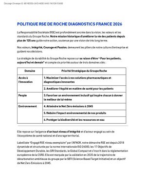 POLITIQUE RSE DE ROCHE DIAGNOSTICS FRANCE 2026