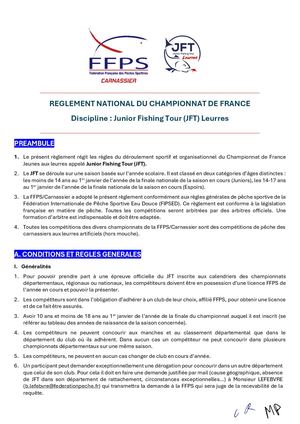 2026 Règlement Jft Leurres 2026 2027 + Plan Des Parcours