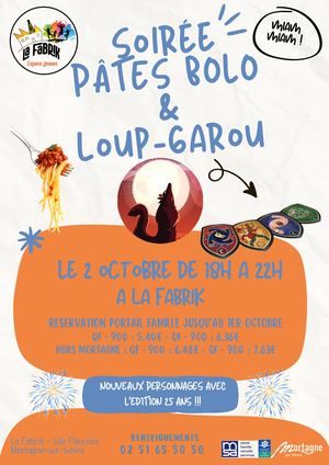 Affiche Soirée Pâtes Bolo & Loup Garou Vend 02 10 2026