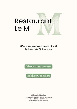 Carte du restaurant LE M - Château de Massillan