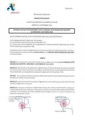 Arrêté De Stationnemment A La Une !
