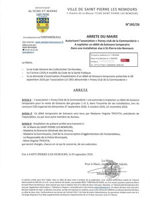 ARRETE 185 26 Débit De Boisson Poney Club