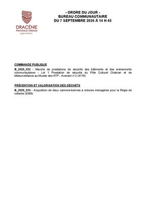 Déliberations bureau du 07 09 2026