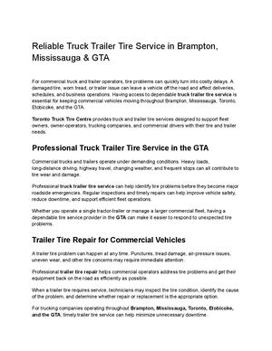 Reliable Truck Trailer Tire Service In Brampton, Mississauga & Gta