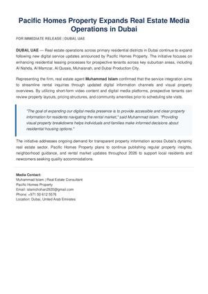 Pacific Homes Property Press Release