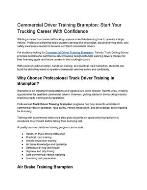 Commercial Driver Training Brampton Start Your Trucking Career With Confidence