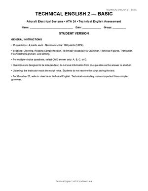 Technical English 2 Basic Exam Student