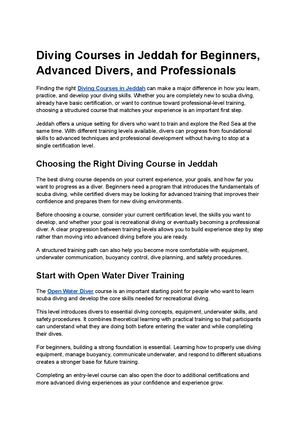 Diving Courses In Jeddah For Beginners, Advanced Divers, And Professionals