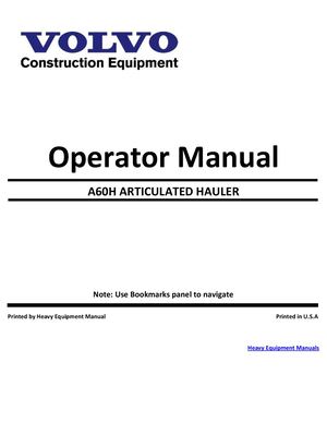 A60h Articulated Hauler Operator Manual PDF