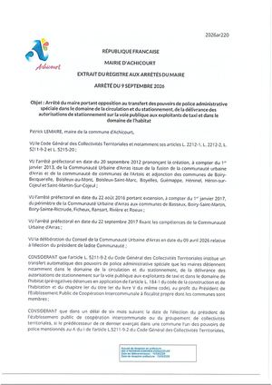 2026ar220 Opposition Aut Transfert Des Pouvoirs De Police Administrative Spéciale Publié