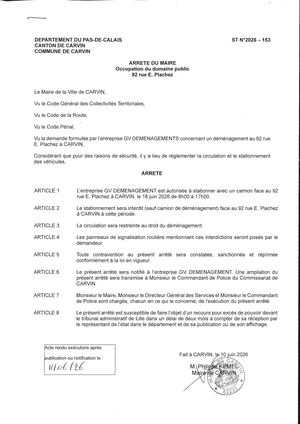 OCCUPATION DU DOMAINE PUBLIC_92 RUE E.PLACHEZ_ENT GV DEMENAGEMENT