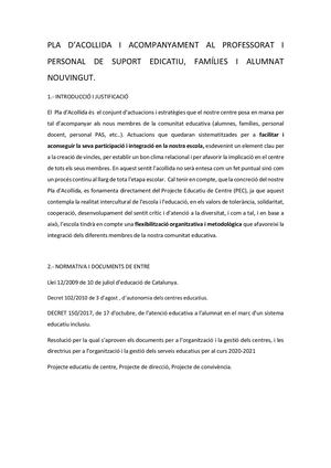 Pla D'acollida
