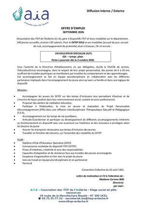 Eclassan - Educateur/trice spécialisé(e) - CDI 1 ETP - Poste à pourvoir dès le 2 octobre 2026