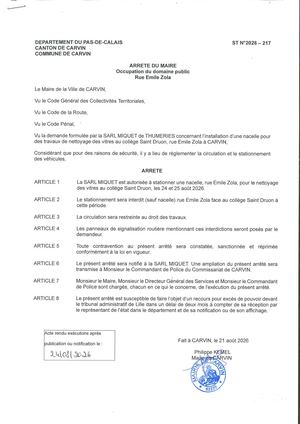 OCCUPATION DU DOMAINE PUBLIC_RUE EMILE ZOLA_ENT SARL MIQUET