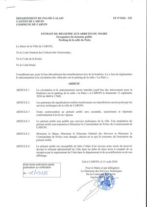 OCCUPATION DU DOMAINE PUBLIC_PARKING DE LA SALLE DU PATIO_VILLE DE CARVIN